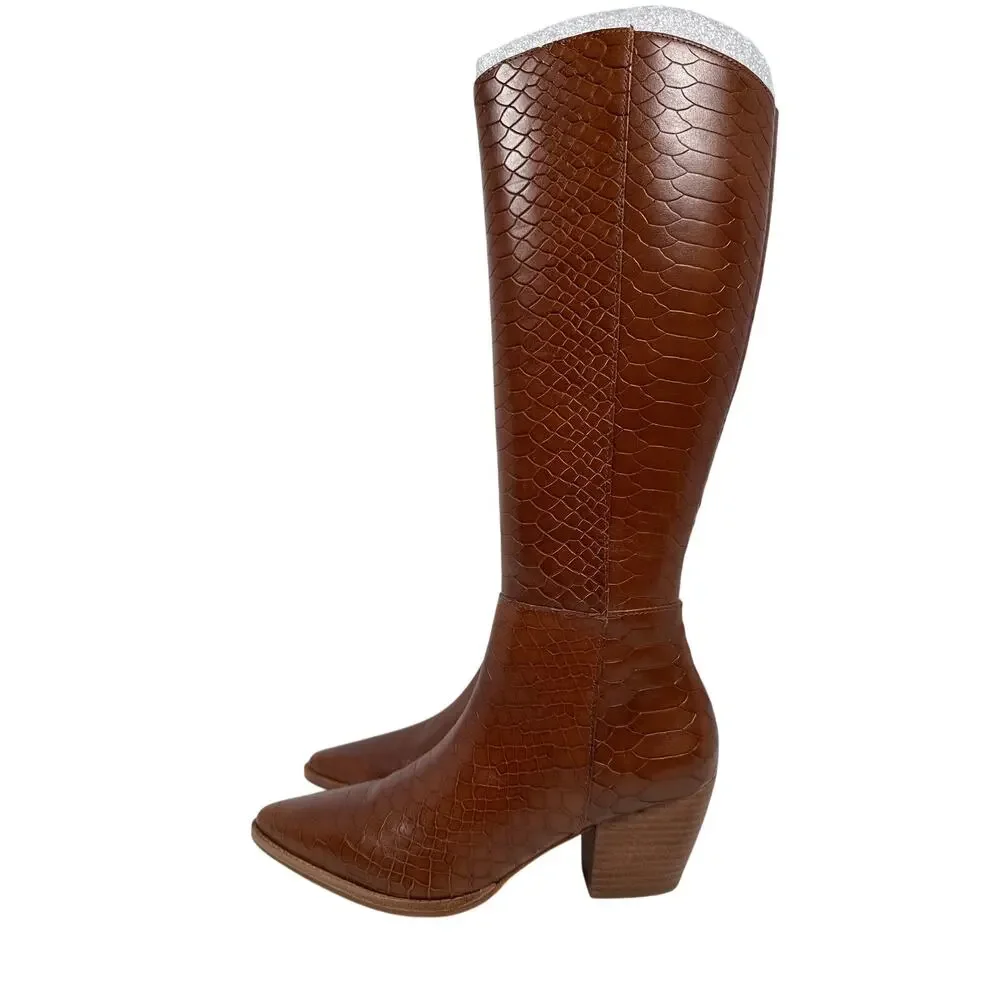 Matisse‎ Bruna Tall Boots Womens 7.5 M Leather Tobacco Crocodile Texture Zipper